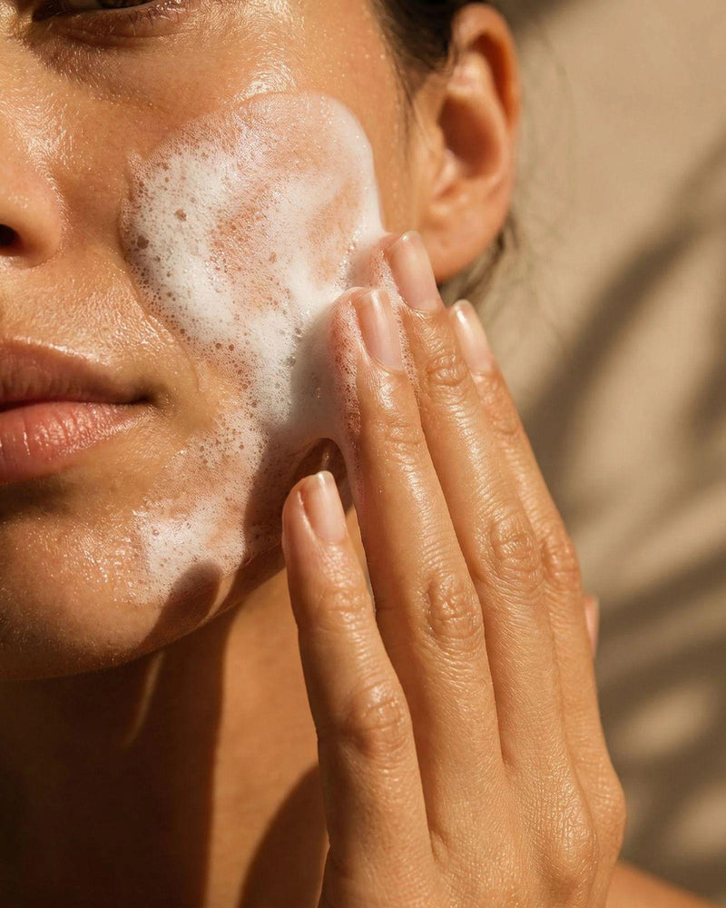 Application de la mousse nettoyante Première sur le visage